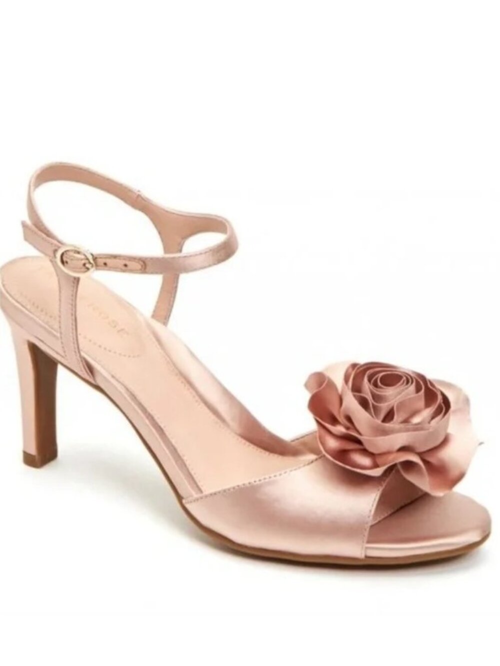 Jacklyn Crystal Satin Dress Sandals Blush Pink Nude Slingbacks with 3D Flowers